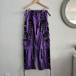 TRIPP NYC✖️Darkstreet Cuff Pants Purple/Black/Silver Metal Chained Cargo SMALL